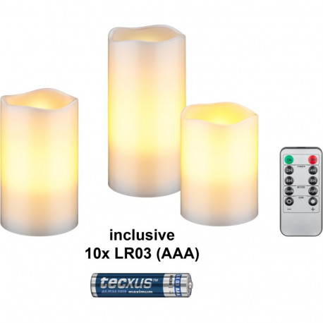 Goobay Set of 3 LED Real Wax Candles, white, incl. 10x AAA (LR03)