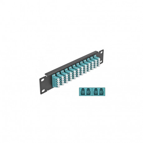 DeLOCK 10″ Fiber Optic Patch Panel 12 Port LC Quad aqua 1U black
