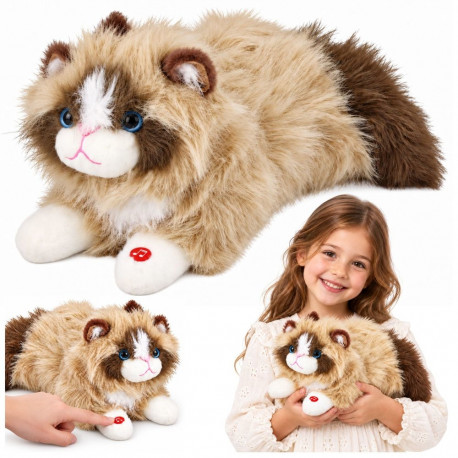 Plüüsist kassikujuline kaisumänguasi näugumishelidega 40cm, beež