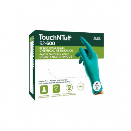 Ühekordsed nitriilkindad Ansell TouchNTuff 92-600, 0,12mm, suurus L (8,5-9), sile peopesa, rohelised