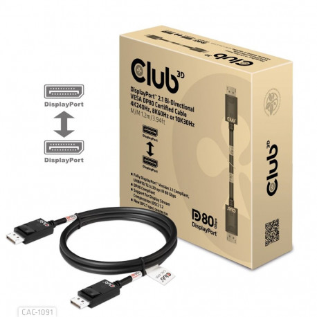 CLUB3D kaabel DisplayPort 2.1 kahesuunaline VESA DP80 sertifitseeritud 4K240Hz, 8K60Hz või 10K30Hz M
