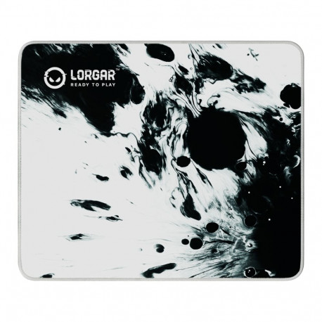 full print white and black design, bottom is black rubber with embossed LORGAR logo with double side