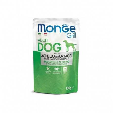 Monge Dog Grill Pouch Adult Chunkies Rich in Lamb with Vegetables 100 g — complete wet food for adul