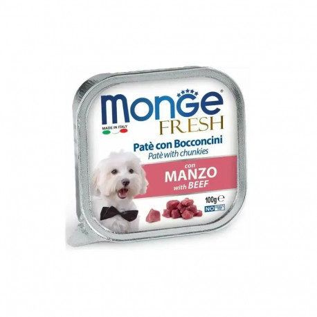 Monge Dog Fresh Pate and Chunkies with Beef 100 g — complete wet food for dogs with beef, pâté with 