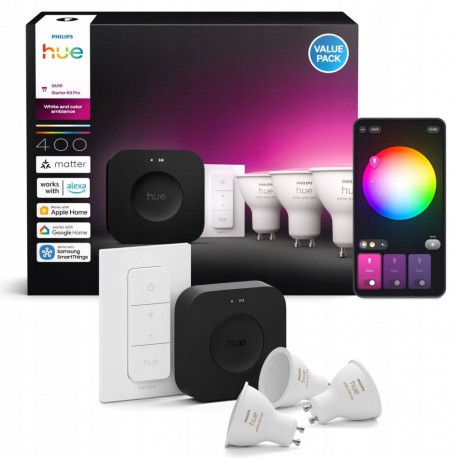 Philips Hue Bridge Pro + 3 x GU10 + hämardi