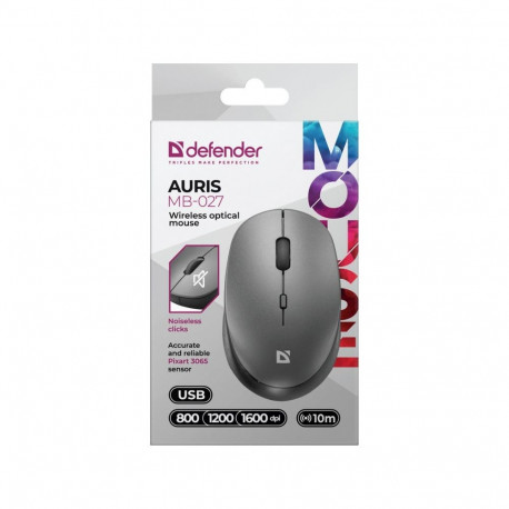 Wireless Mouse - Defender Auris MB-027 52029 1600 DPI 3 Buttons Silent Gray