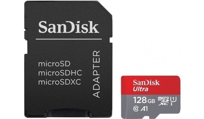 SanDisk atmiņas karte microSDXC 128GB Ultra 100MB/s + adapteris
