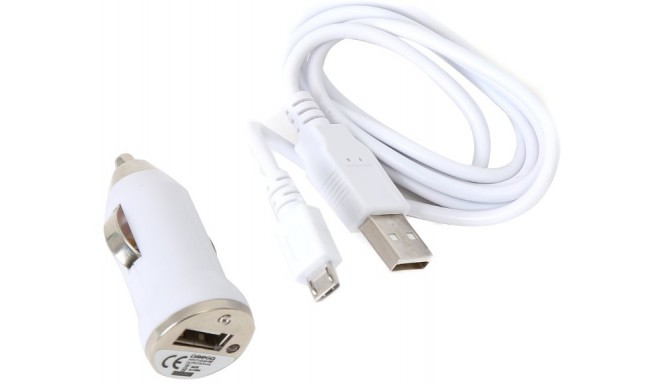 Omega autolaadija USB + kaabel, valge (42548)