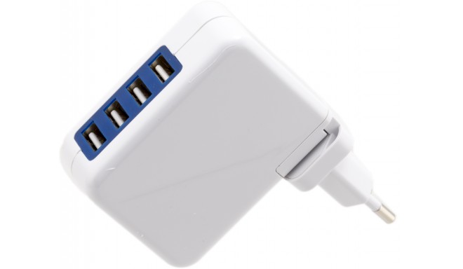Omega USB charger 4xUSB US/EU/UK + cable, white (42674)